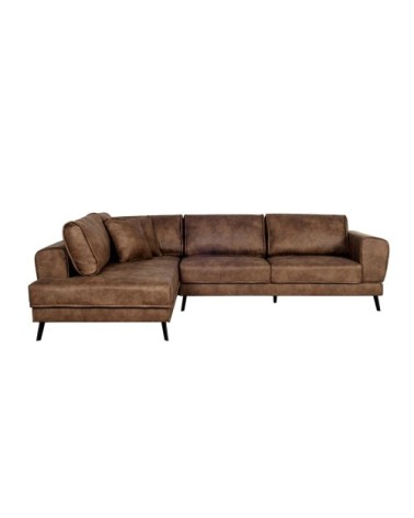 Canapé d'angle gauche convertible 2 coffres en tissu marron industriel