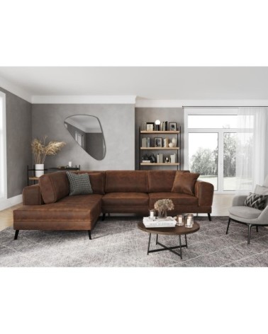Canapé d'angle gauche convertible 2 coffres en tissu marron industriel