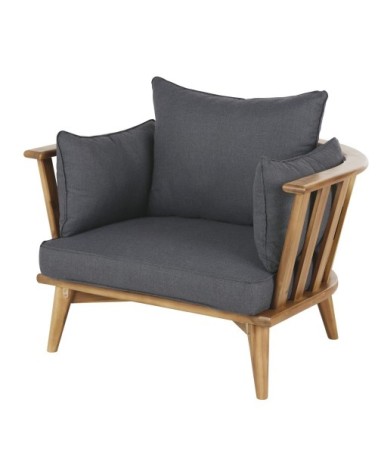 Fauteuil de jardin en acacia massif et coussins gris anthracite