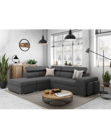 Canapé d'angle convertible en tissu - gris foncé - angle gauche