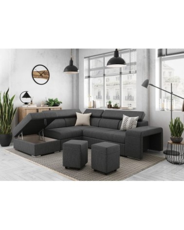 Canapé d'angle convertible en tissu - gris foncé - angle gauche