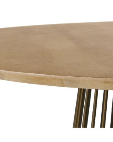 Table à manger ronde en bois de manguier et métal coloris laiton 4/6 personnes D140