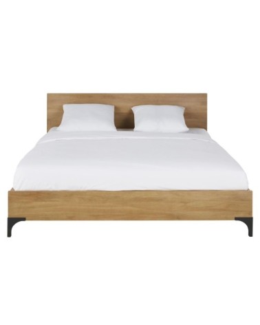 Lit 180x200 en bois de manguier massif, acacia et métal grisé