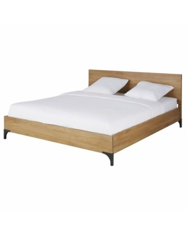 Lit 180x200 en bois de manguier massif, acacia et métal grisé