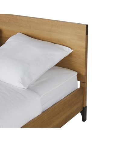 Lit 180x200 en bois de manguier massif, acacia et métal grisé