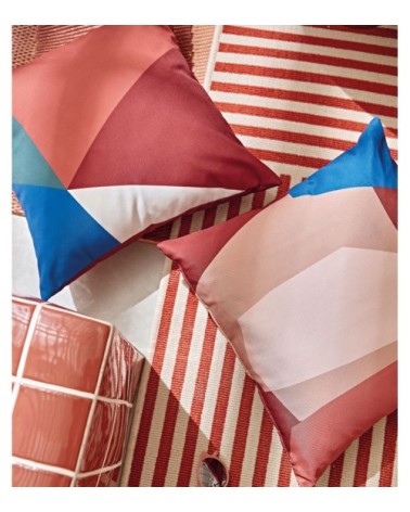 Coussin terracotta, écru, bleu et vert 45x45