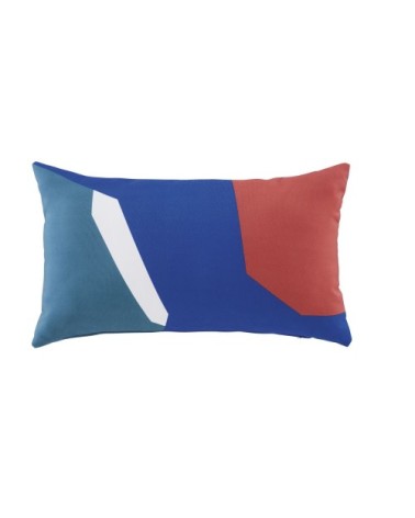 Coussin bleu, terracotta, écru et vert 50x30