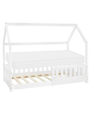 Lit cabane enfant 80x160 cm sommier matelas et barrière inclus blanc