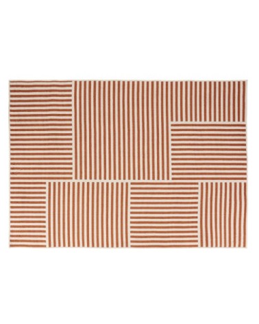 Tapis en polypropylène motifs à rayures écrues et brique 140x200