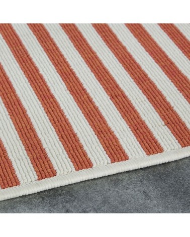 Tapis en polypropylène motifs à rayures écrues et brique 140x200