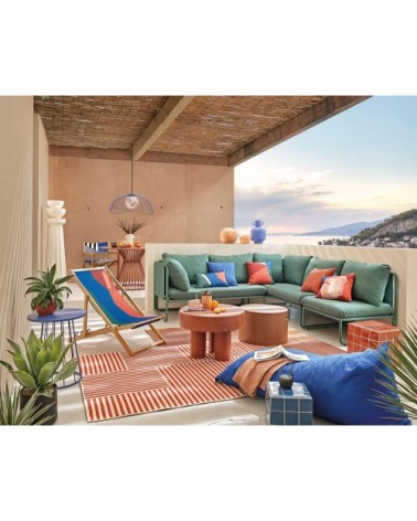 Tapis en polypropylène motifs à rayures écrues et brique 140x200