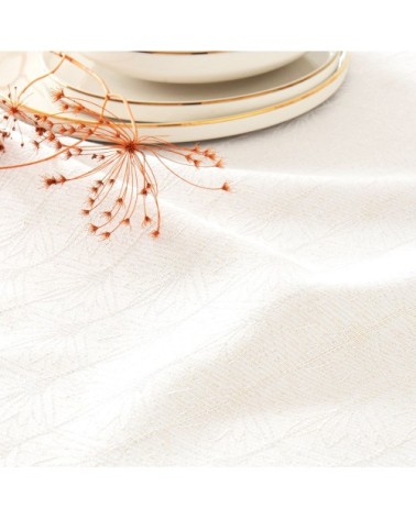 Nappe motif floral tissé jacquard écru et doré 150x250