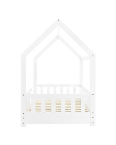 Lit cabane enfant 80x160 cm sommier et barrière inclus bois blanc