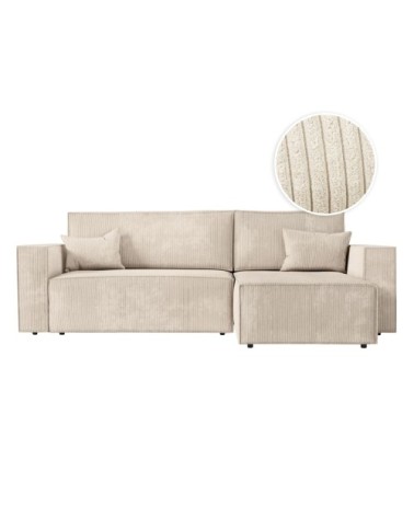 Canapé d'angle convertible avec coffre en velours côtelé - beige
