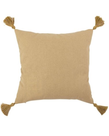 Housse de coussin en coton à pompons imprimé feuillage vert kaki 40x40