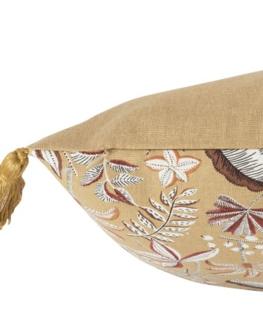 Housse de coussin en coton à pompons imprimé feuillage vert kaki 40x40