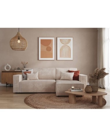 Canapé d'angle convertible avec coffre en velours côtelé - beige