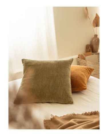 Housse de coussin en velours de coton vert 40x40