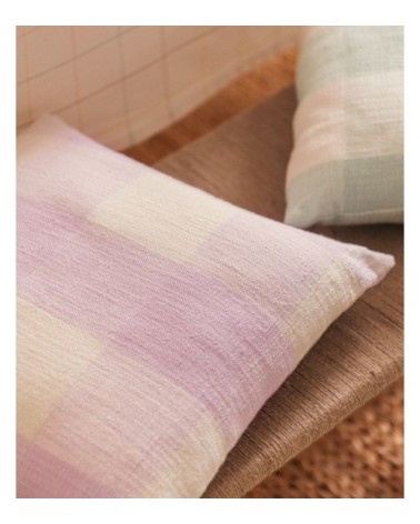 Housse de coussin en coton recyclé motifs à carreaux blancs et violets 40X40