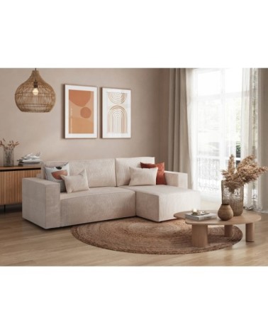 Canapé d'angle convertible avec coffre en velours côtelé - beige