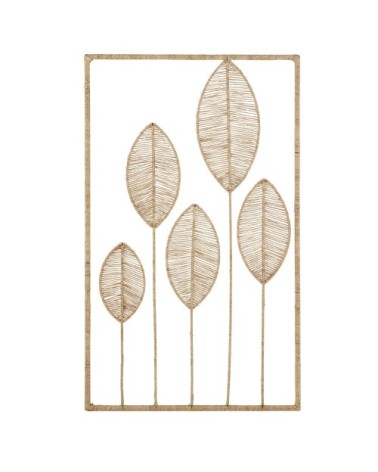 Déco murale feuilles en fibre végétale tressée beige 71x120