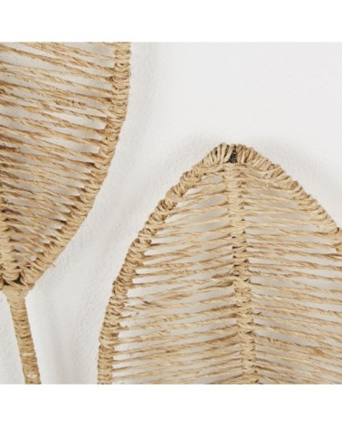 Déco murale feuilles en fibre végétale tressée beige 71x120