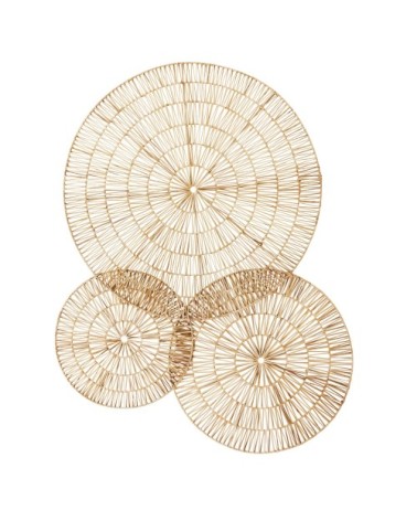 Déco murale cercles en rotin tressé beige 129x98