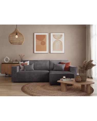 Canapé d'angle convertible avec coffre en velours côtelé - gris foncé