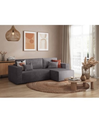 Canapé d'angle convertible avec coffre en velours côtelé - gris foncé