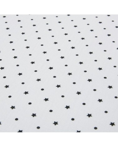 Parure de lit enfant en gaze de coton blanc motifs pois et étoiles noirs 220x240