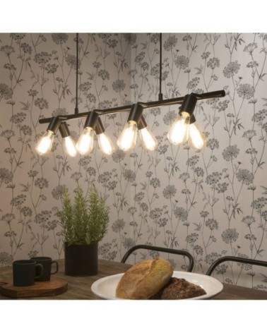Suspension 8 lumières métal noir L105cm