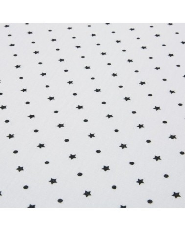 Parure de lit enfant en gaze de coton blanc motifs pois et étoiles noirs 220x240