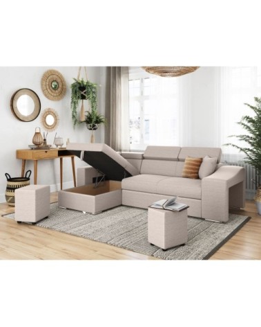 Canapé d'angle convertible en tissu - beige