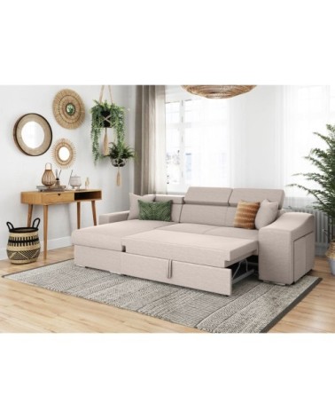 Canapé d'angle convertible en tissu - beige