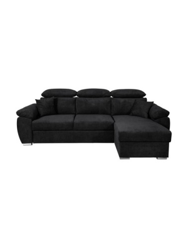 Canapé d'angle convertible avec têtières réglables en tissu - noir