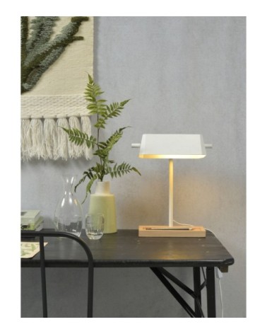 Lampe de bureau bois/métal blanc H40cm