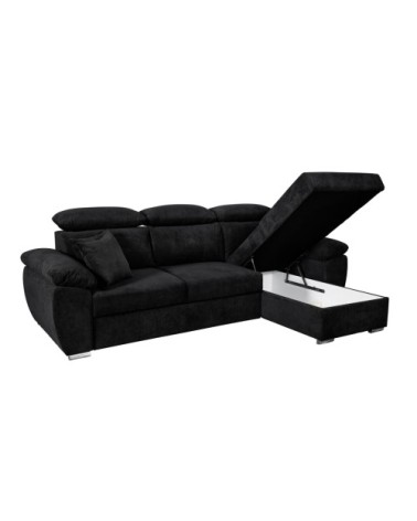 Canapé d'angle convertible avec têtières réglables en tissu - noir