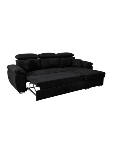 Canapé d'angle convertible avec têtières réglables en tissu - noir