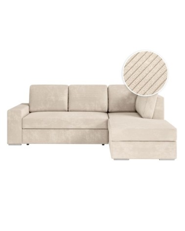 Canapé d'angle droit convertible avec coffre en velours côtelé - beige