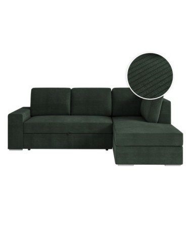 Canapé d'angle droit convertible en velours côtelé - vert foncé