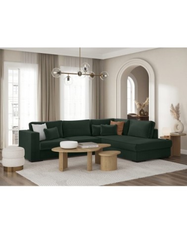 Canapé d'angle droit xxl 6 places en velours côtelé - vert foncé