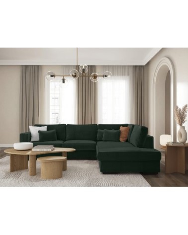 Canapé d'angle droit xxl 6 places en velours côtelé - vert foncé