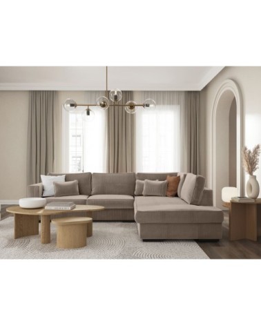 Canapé d'angle xxl 6 places en velours côtelé - angle droit - taupe