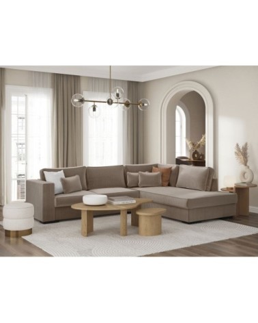 Canapé d'angle xxl 6 places en velours côtelé - angle droit - taupe