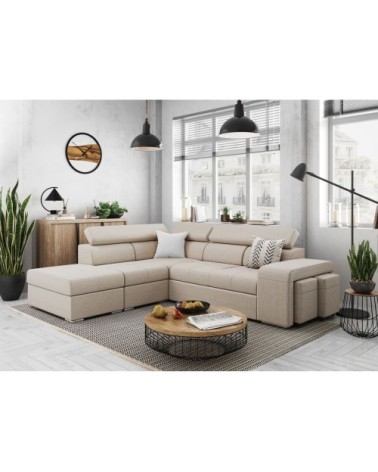 Canapé d'angle convertible en tissu - beige - angle gauche