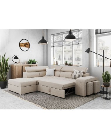 Canapé d'angle convertible en tissu - beige - angle gauche
