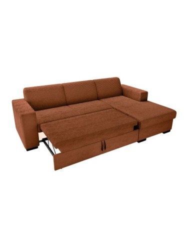 Canapé d'angle droit convertible en velours côtelé - terracotta