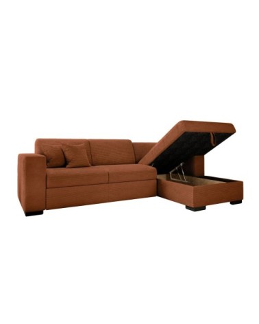 Canapé d'angle droit convertible en velours côtelé - terracotta