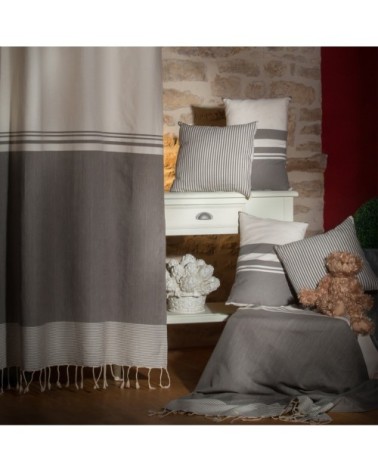 Housse de coussin en coton à rayures écru et taupe 60 x 60