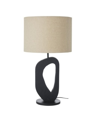 Lampe en acacia noir et abat-jour en lin beige